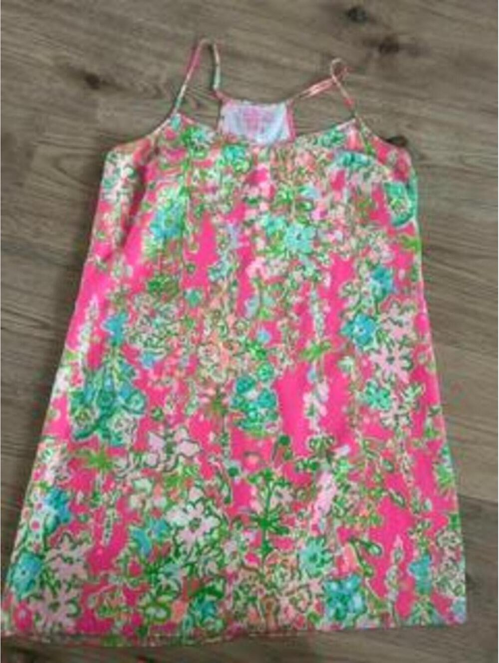 Lilly Pulitzer Silk Slip Dress Womens Small Pink Green Floral Racerback Mini